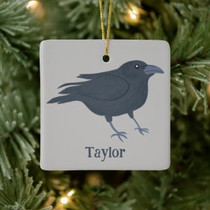 Black Crow Bird Illustration Personalized Ceramic Ornament