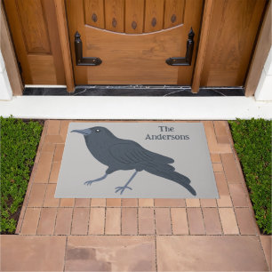 Black Crow Bird Illustration Personalized Doormat
