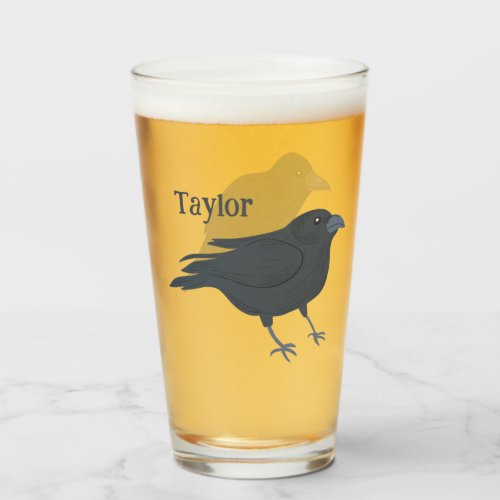 Black Crow Bird Illustration Personalized Glass