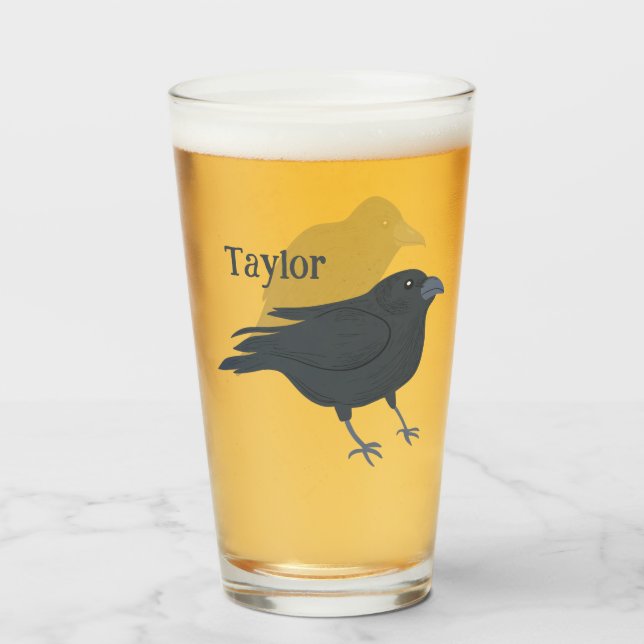 Black Crow Bird Illustration Personalized Glass (Front Filled)