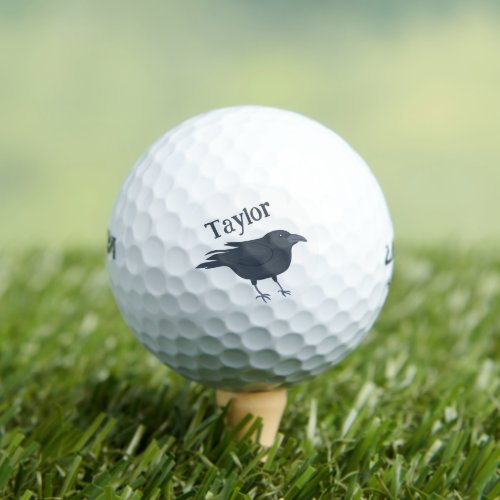 Black Crow Bird Illustration Personalized Golf Balls
