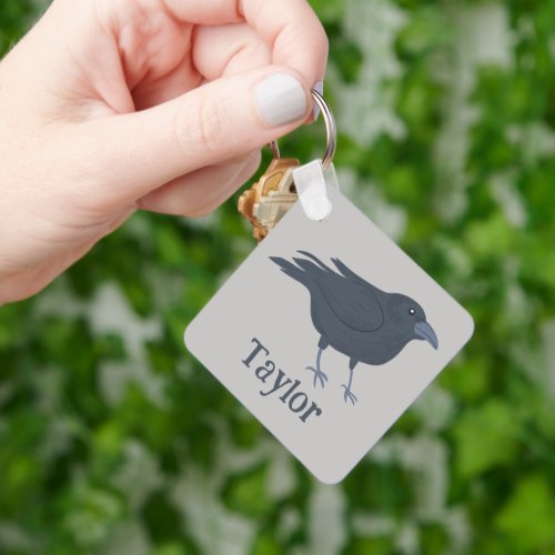 Black Crow Bird Illustration Personalized Keychain