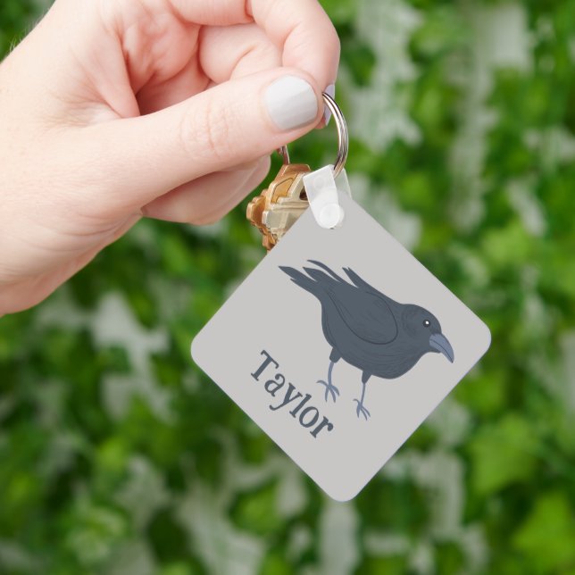 Black Crow Bird Illustration Personalized Keychain (Hand)
