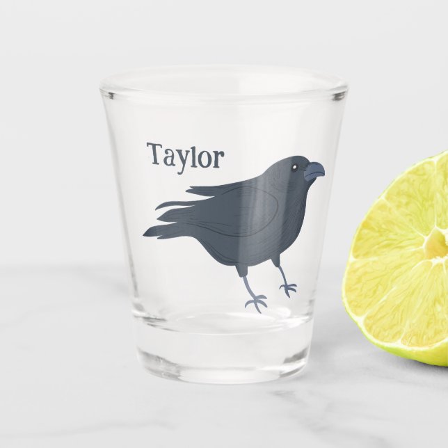 Black Crow Bird Illustration Personalized Shot Glass (Front)