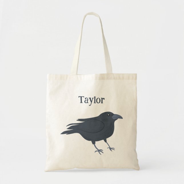 Black Crow Bird Illustration Personalized Tote Bag (Front)