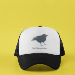 Black Crow Bird Illustration Personalized Trucker Hat<br><div class="desc">Add a name or your own slogan to create a custom hat. This hat features a realistic style illustration of a crow with your text below the bird graphic.</div>
