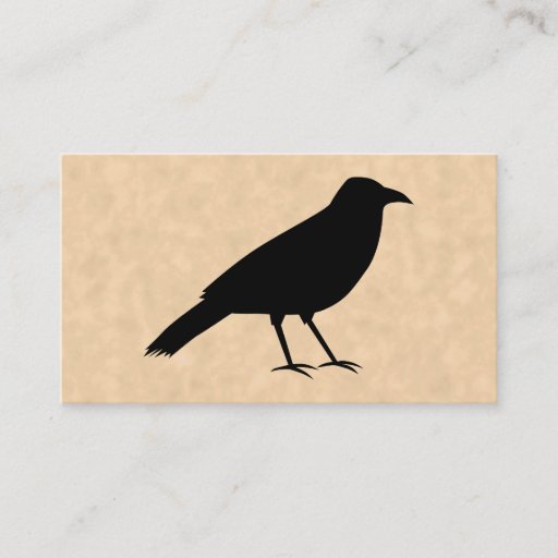 Customizable Black Crow Bird on a Parchment Pattern. Business Card Templates