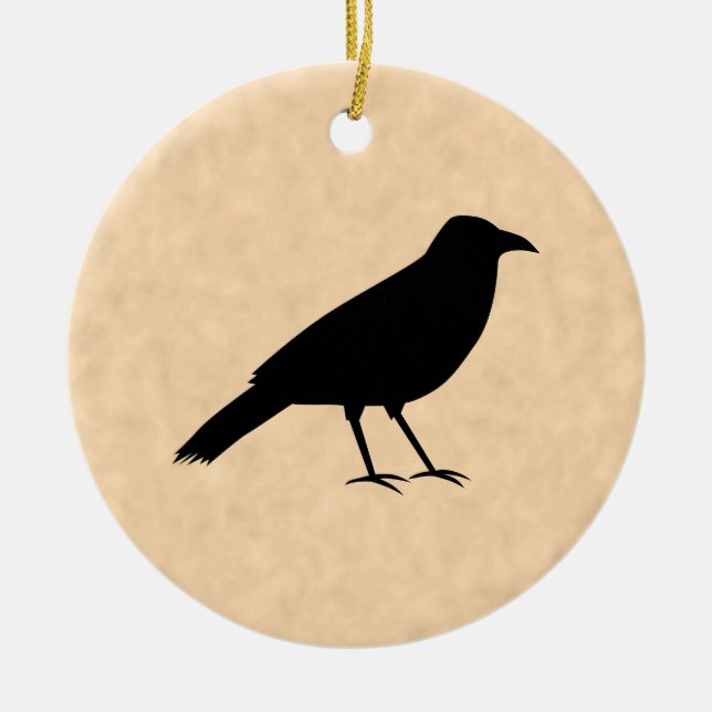 Black Crow Bird on a Parchment Pattern. Ceramic Ornament (Front)