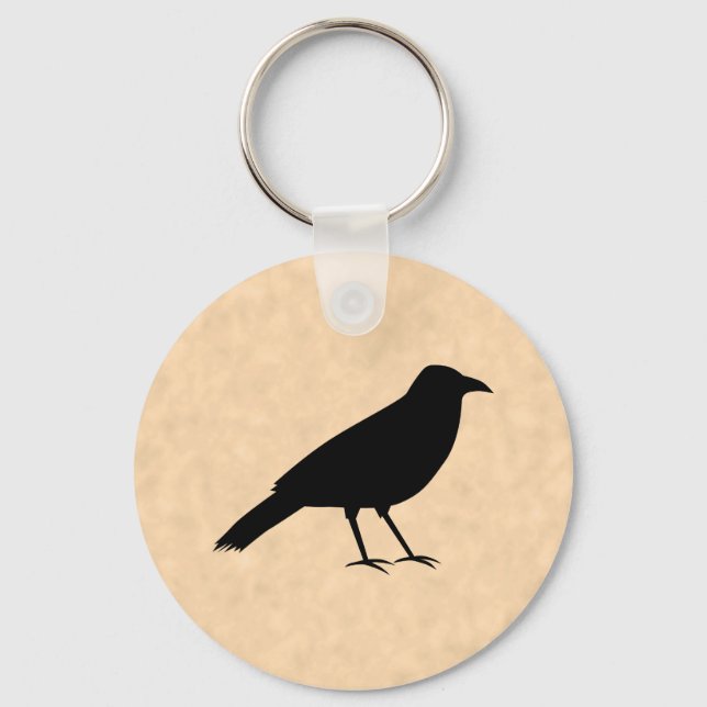 Black Crow Bird on a Parchment Pattern. Keychain (Front)