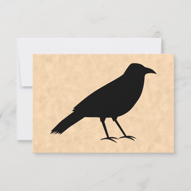 Black Crow Bird on a Parchment Pattern. RSVP Card (Front)