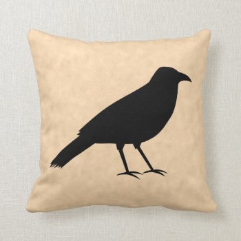 Black Crow Bird On A Parchment Pattern. Throw Pillow by Animal_Art_By_Ali at Zazzle