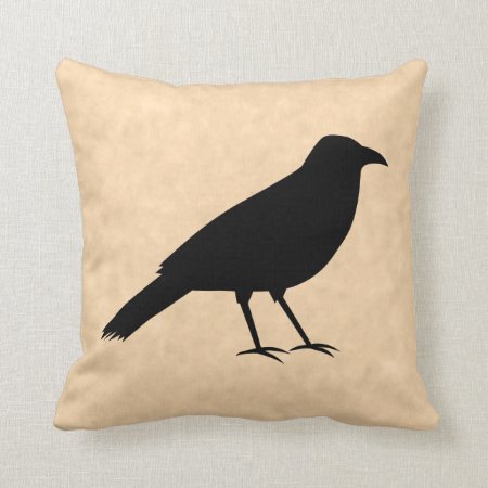 Black Crow Bird On A Parchment Pattern. Throw Pillow
