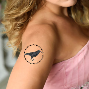 Black Crow blue eye Circle Black Barbed Wire Temporary Tattoos