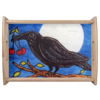 Black Crow Cherries Moonlight White Moon Serving Tray