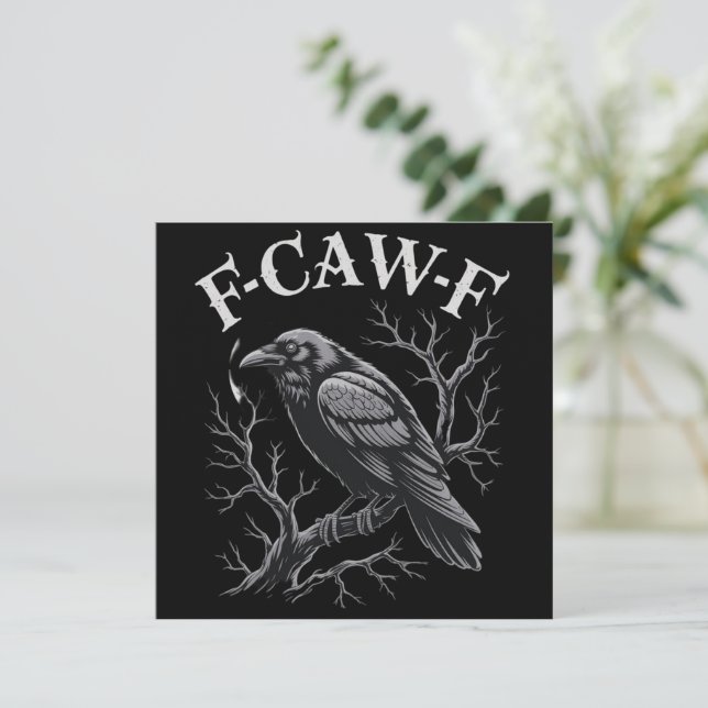 Black Crow F-Caw-F Funny Black Bird Moon Gothic Invitation (Standing Front)