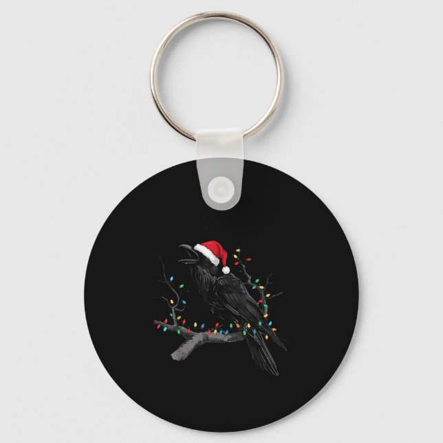 Black Crow, F-caw-f Funny Christmas Raven Santa Ha Keychain (Front)