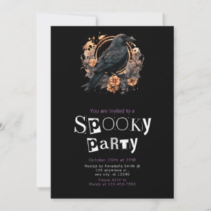 Black Crow Gold Minimalist Halloween Party Invitation