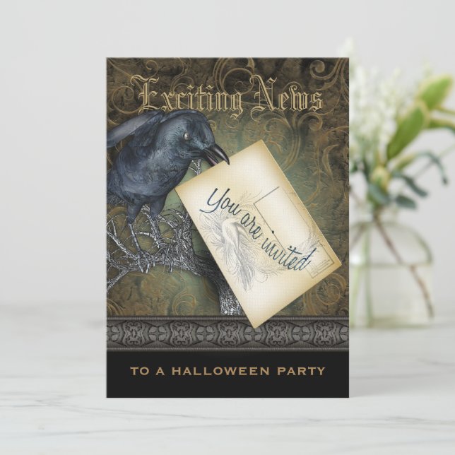 Black Crow Gothic Party Invitation (Standing Front)