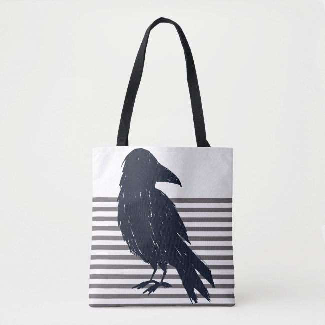 Black Crow & Grey Stripes Tote Bag