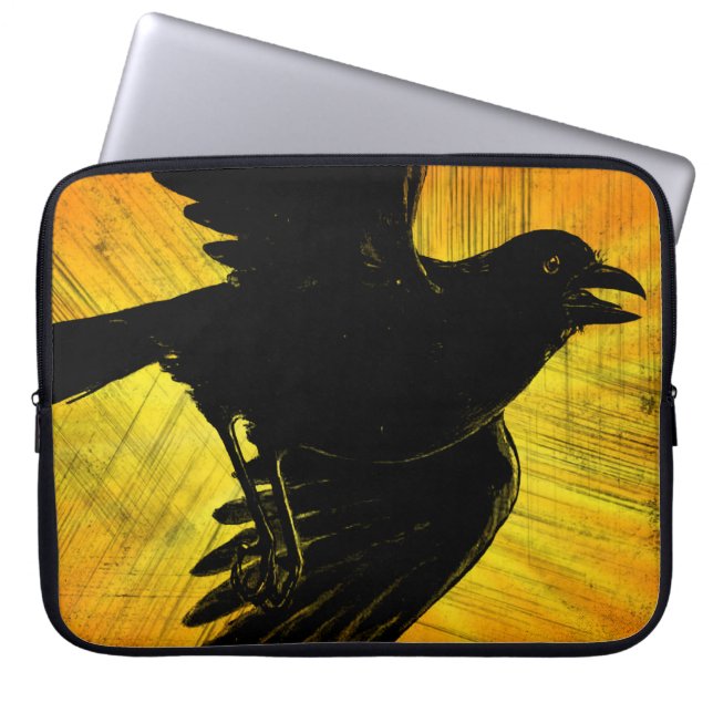 Black Crow Grunge Laptop Computer Sleeve (Front)