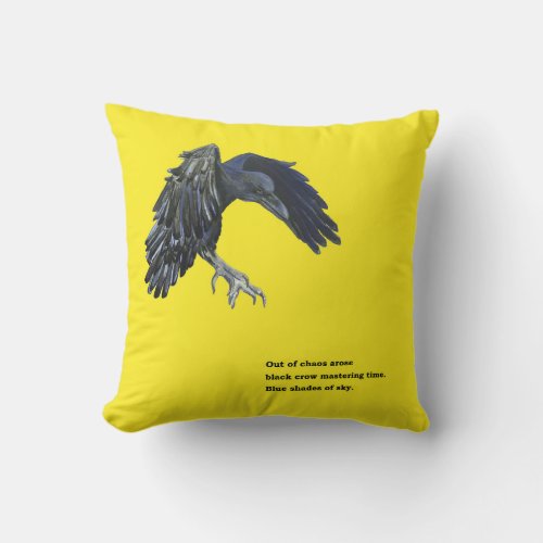 Black Crow  Haiku  Throw Pillow