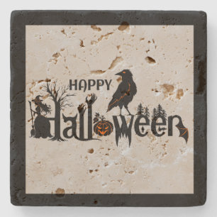 Black Crow Halloween Concept Illustration Stone Coaster