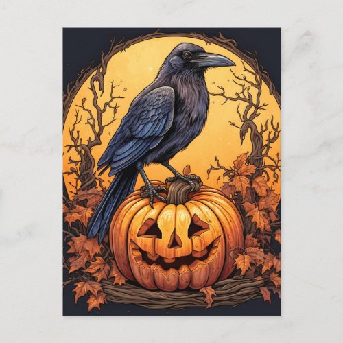 Black Crow Happy Halloween Postcard