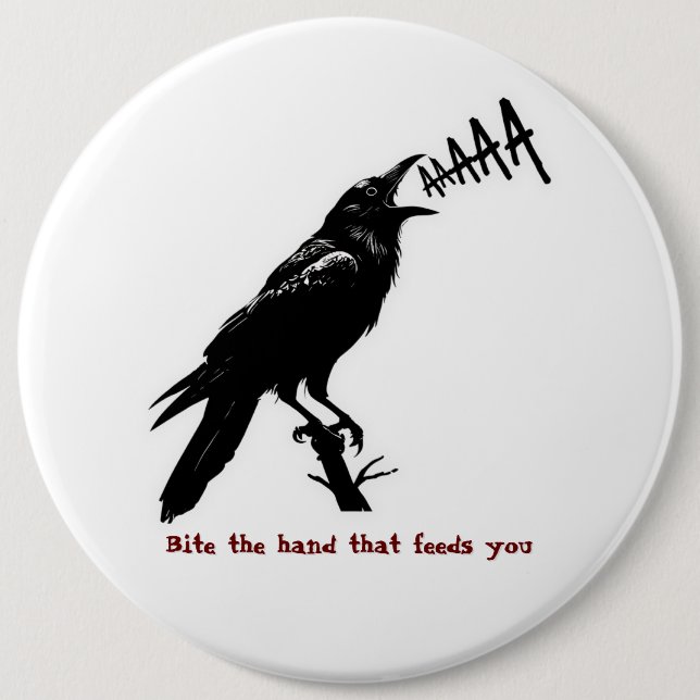 Black Crow Illustration - Gothic Style Art Design Button (Front)