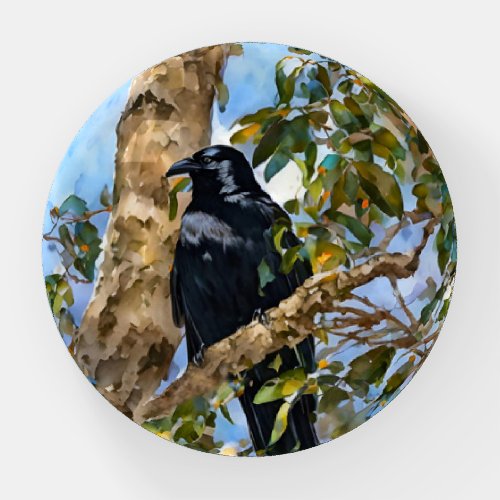 Black Crow in a Tree Art Glass Paperweight