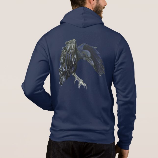Black Crow Master of Time Illustration Navy Blue Hoodie (Back)