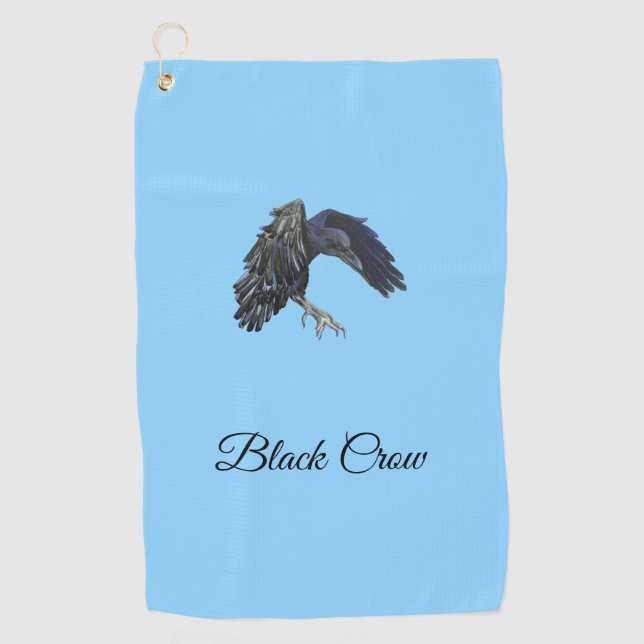 Black Crow Master of Time Personalized Sky Blue Golf Towel (Front)