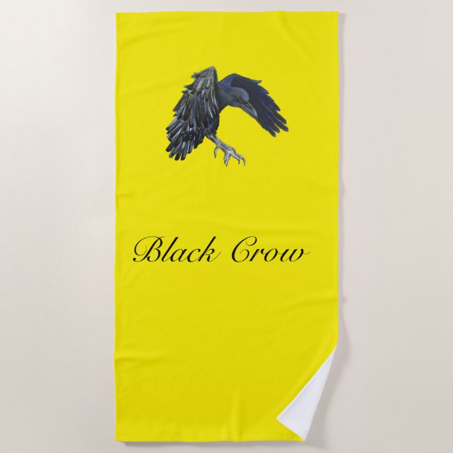Black Crow Master of Time Personalized Yellow Beach Towel (Front)