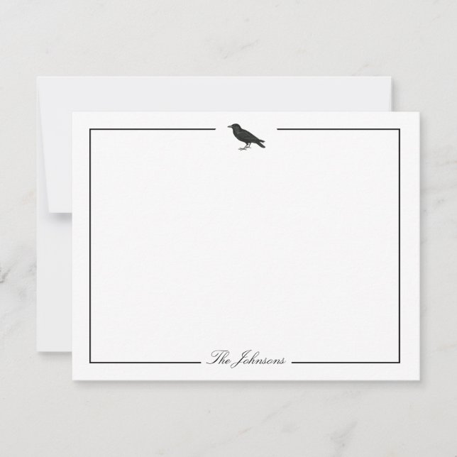 Black Crow Modern Spooky Personalized Stationery Note Card (Front)