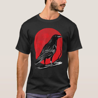 Black Crow Occult Japan Gothic Raven Bird Red Moon T-Shirt