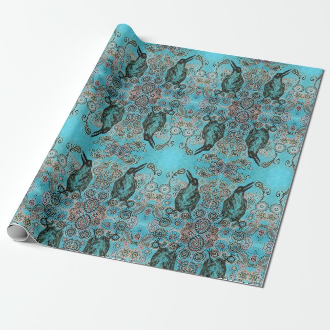 black crow on blue wrapping paper (Unrolled)