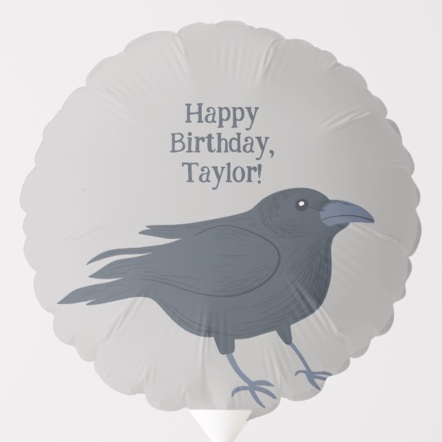 Black Crow on Gray Personalized Balloon (Front)