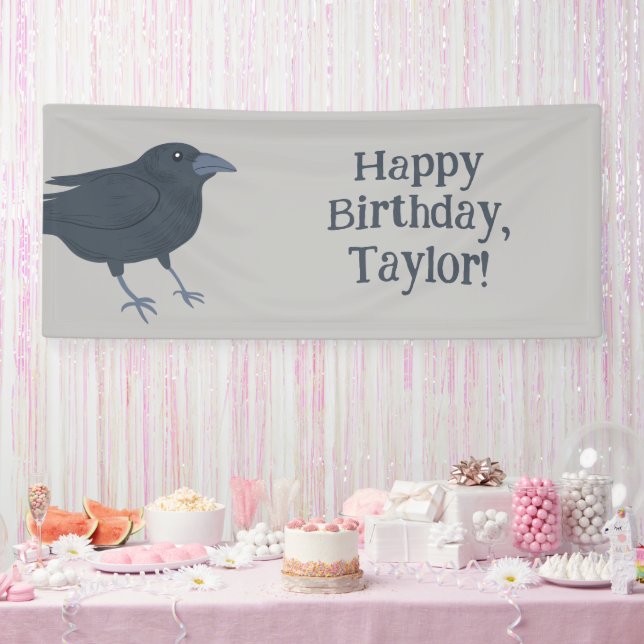 Black Crow on Gray Personalized Banner (Party)