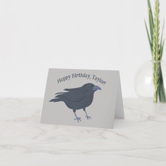 Black Crow on Gray Personalized Card (Front)