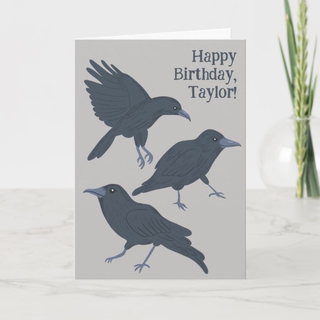 Black Crow on Gray Personalized Card (Front)