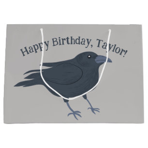 Black Crow on Gray Personalized Large Gift Bag