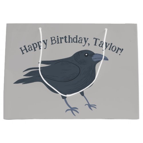 Black Crow on Gray Personalized Large Gift Bag