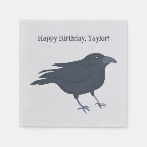 Black Crow on Gray Personalized Napkins