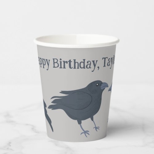 Black Crow on Gray Personalized Paper Cups