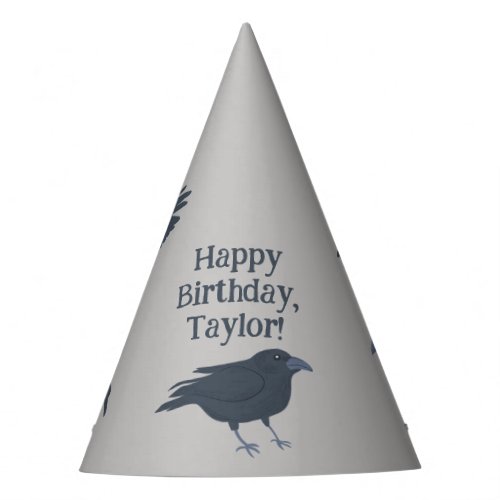 Black Crow on Gray Personalized Party Hat