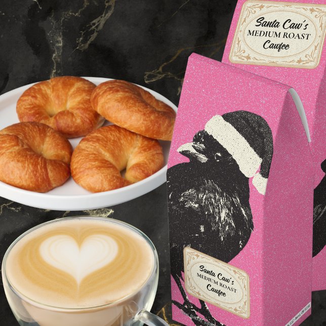 Black Crow Pink Custom Christmas  Roasted Coffee (Santa needs coffee! Crow Santa agrees. Grab this fun, exceptionally customizable Christmas coffee!)