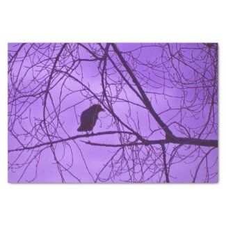 Black Crow Purple Sky Black Spooky Trees Tissue Paper