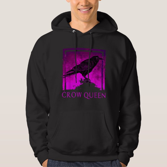 Black Crow Queen Bird Watching Idea Raven Crows Hoodie (Front)