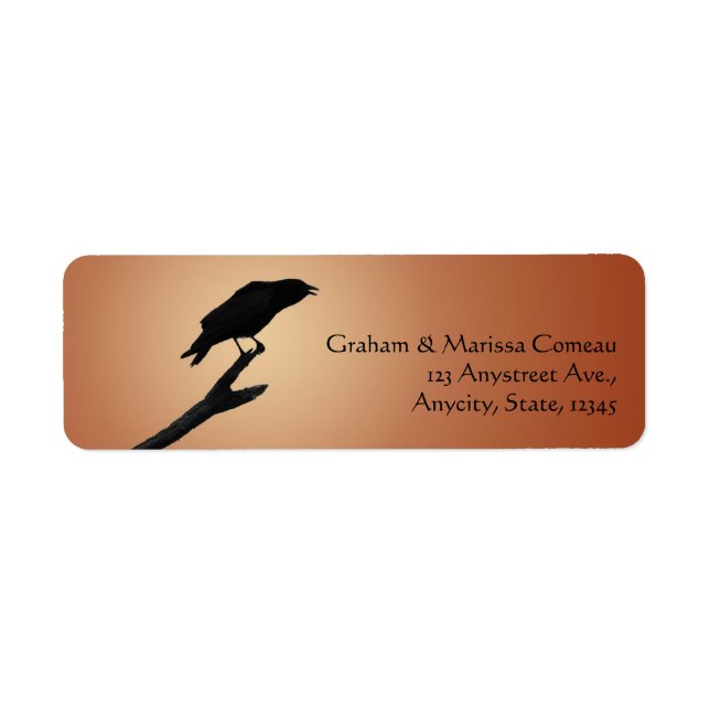 Black Crow Raven Bird Silhouette Orange Background Label (Front)