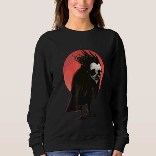 Black Crow Raven Human Skull Mask Black Bird Sweatshirt