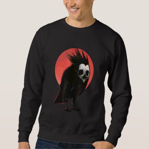 Black Crow Raven Human Skull Mask Black Bird Sweatshirt